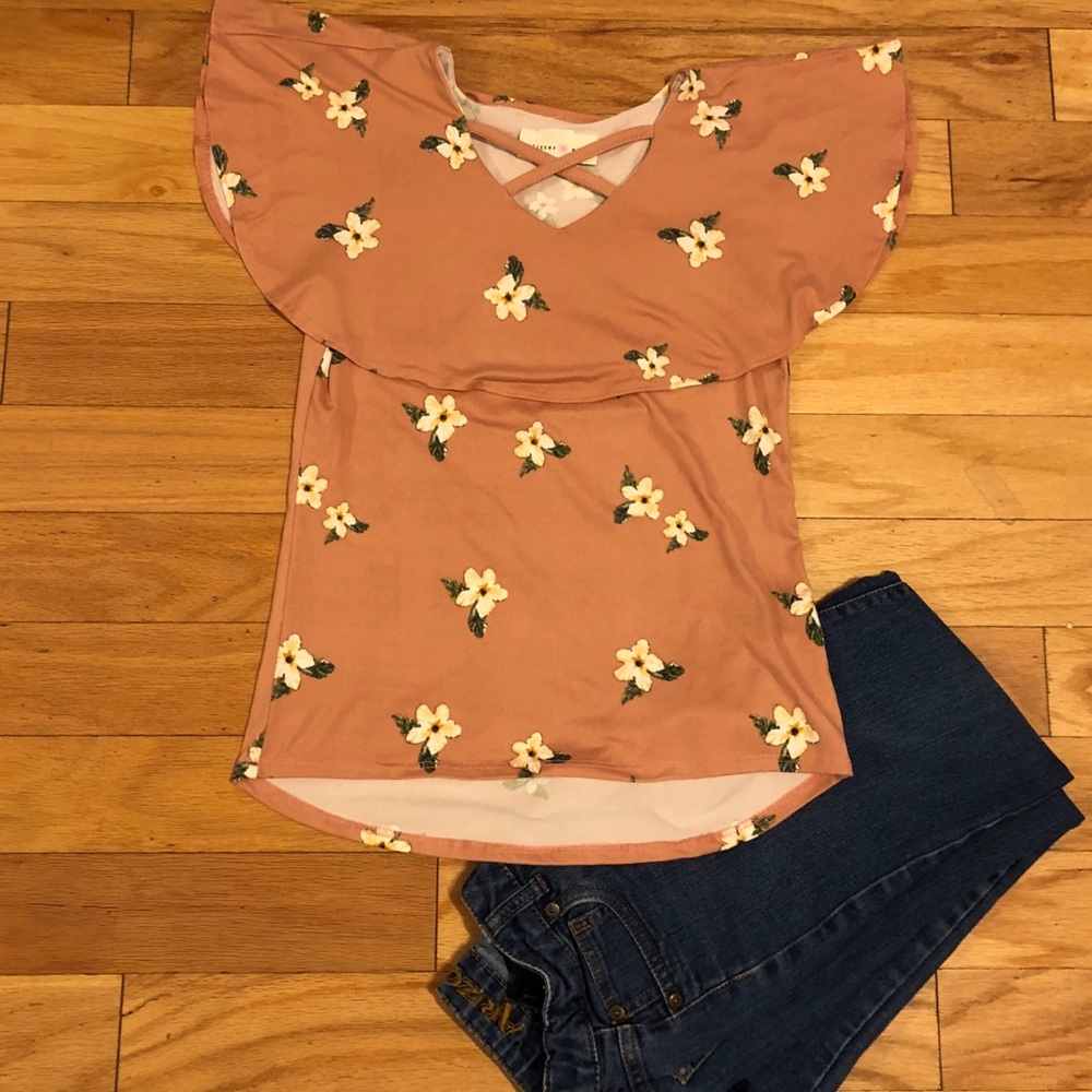 Glitter Girl Peach Floral Blouse